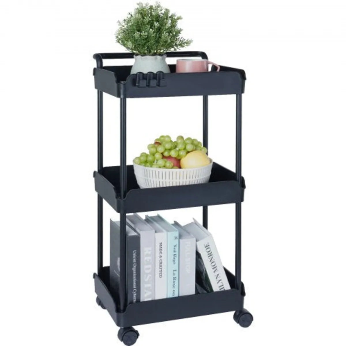 3-Tier Rolling Utility Cart, Kitchen Cart with Loc