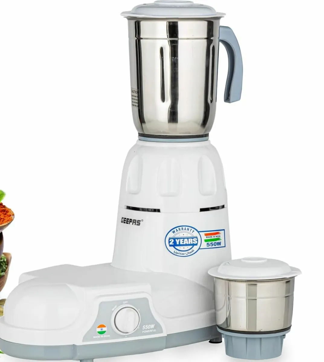 GEEPAS 550W 2-in-1 Mixer Grinder | Stainless Steel - Image 3