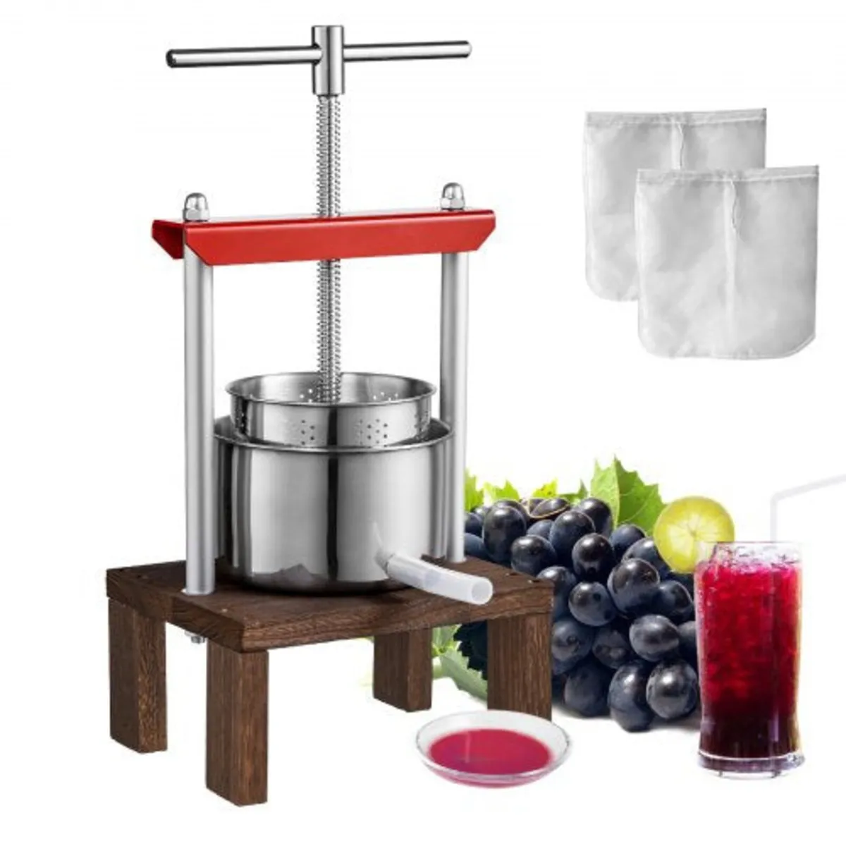 Fruit Wine Press, 0.53 Gallon/2L, 2 Stainless Stee