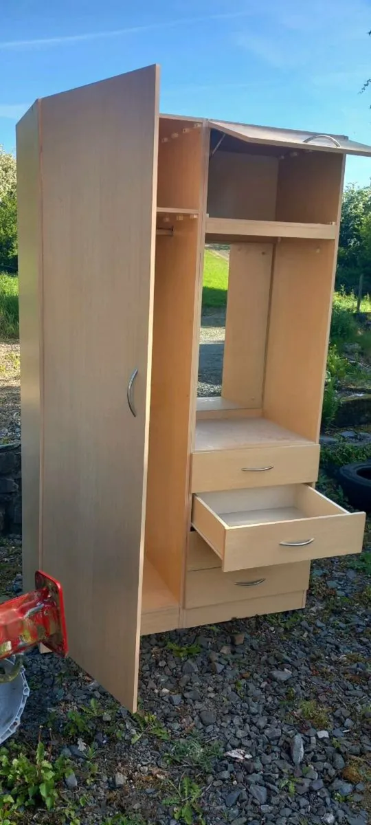 Beech wardrobe with drawers and mirror - Image 3