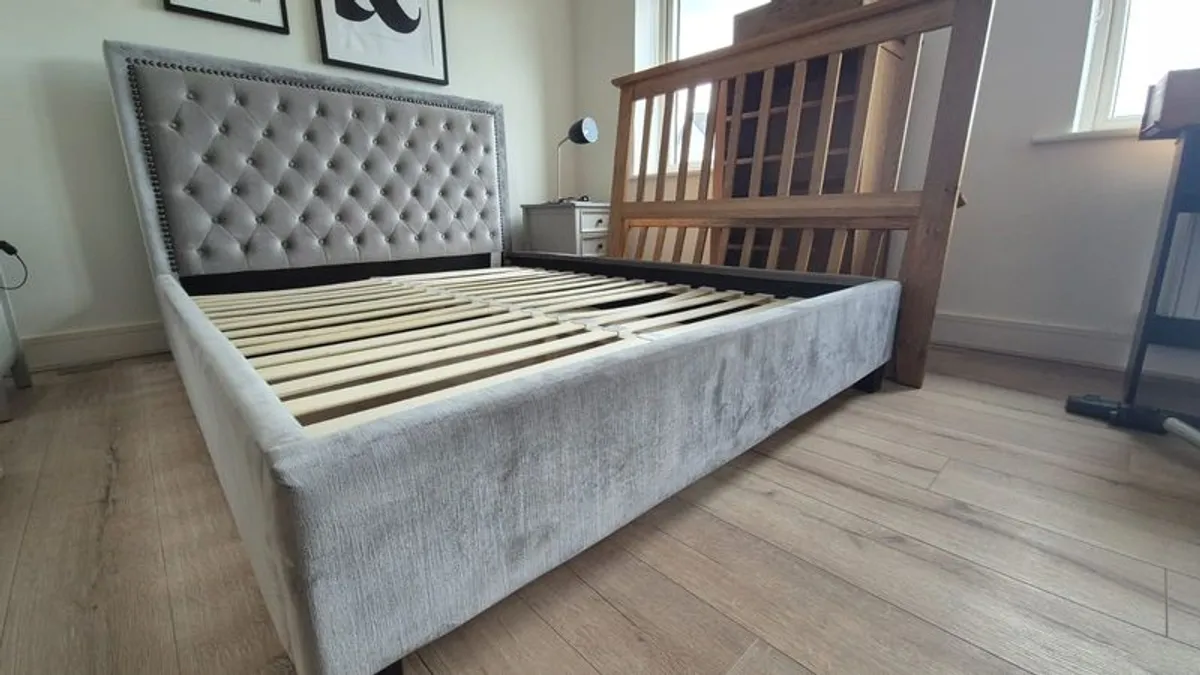 King Size bed frame and two side lockers - Image 1