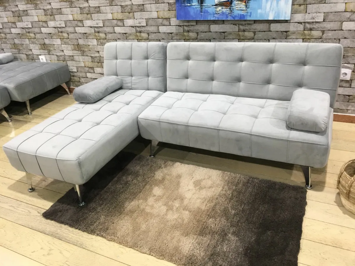 Light grey velvet Sofa Bed 198cm– Free Delivery - Image 2