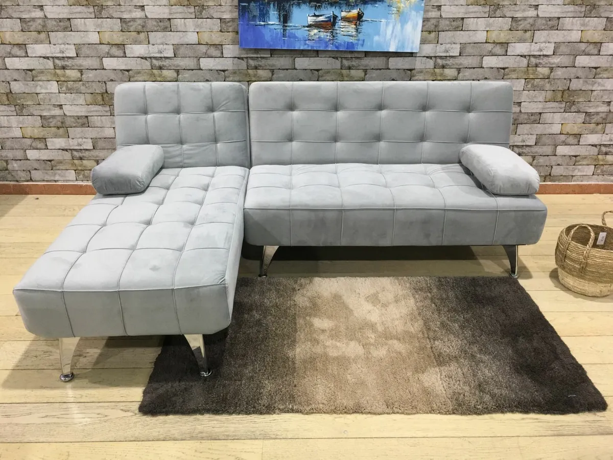 Light grey velvet Sofa Bed 198cm– Free Delivery - Image 1