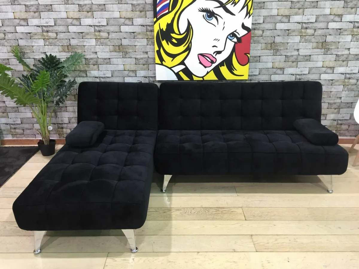 Black Corner Sofa Bed , 236cm Free Delivery - Image 1