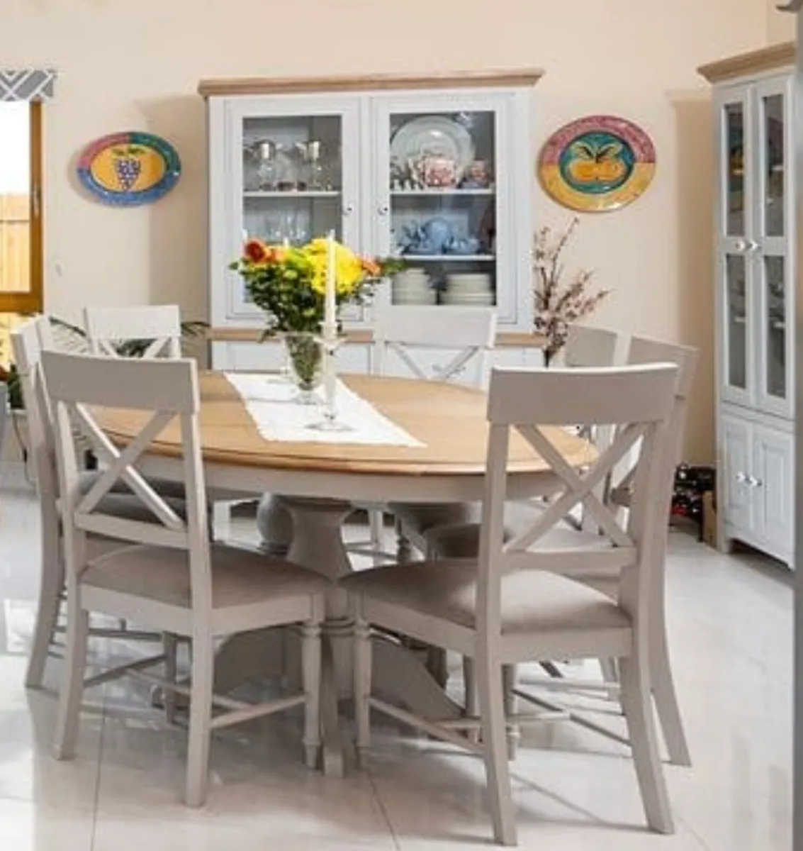 Extendable Oak Dining Table with grey base - Image 1
