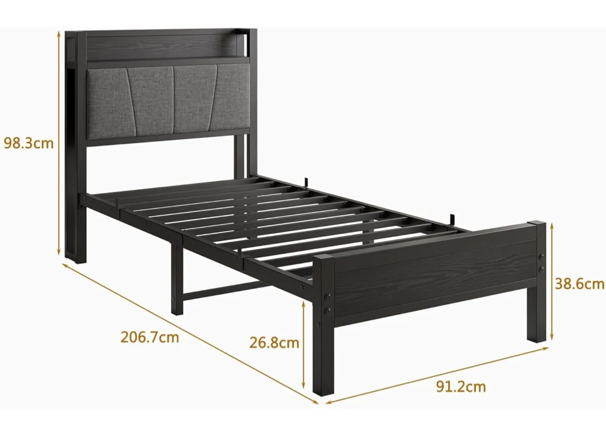 Single Bed Frame with Storage Headboard - Image 4