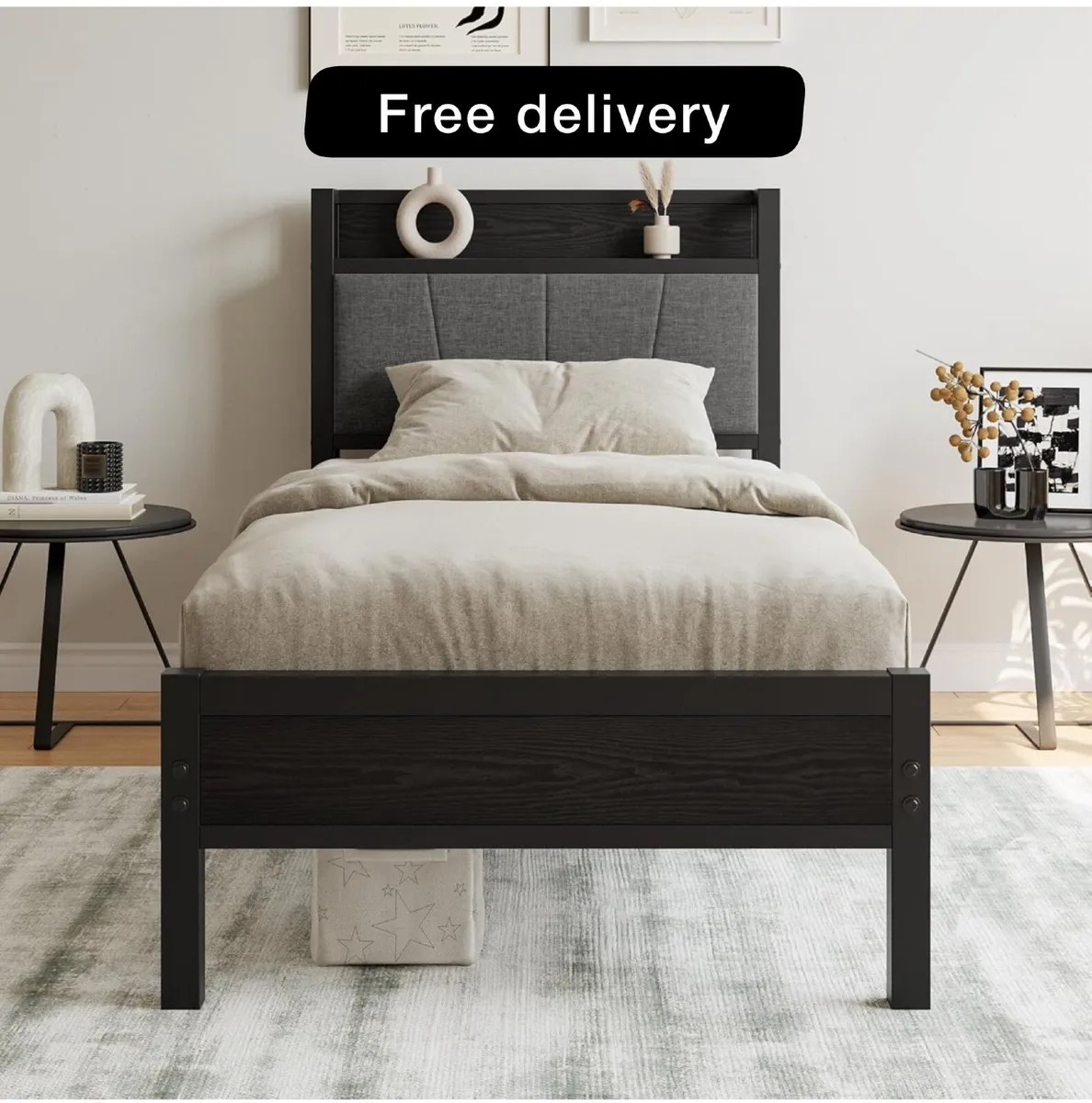 Single Bed Frame with Storage Headboard - Image 1