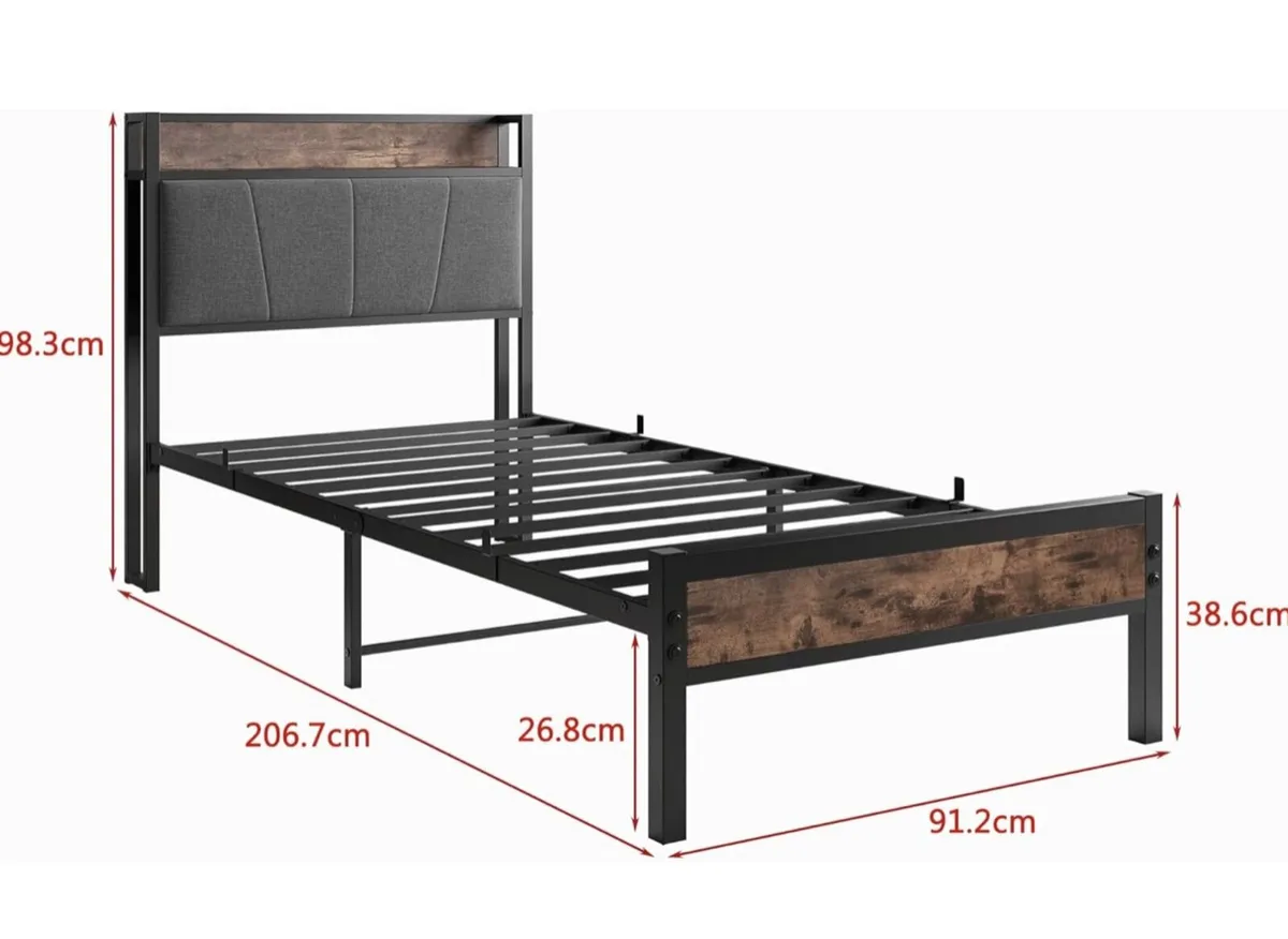 Single Bed Frame with Storage Headboard - Image 2