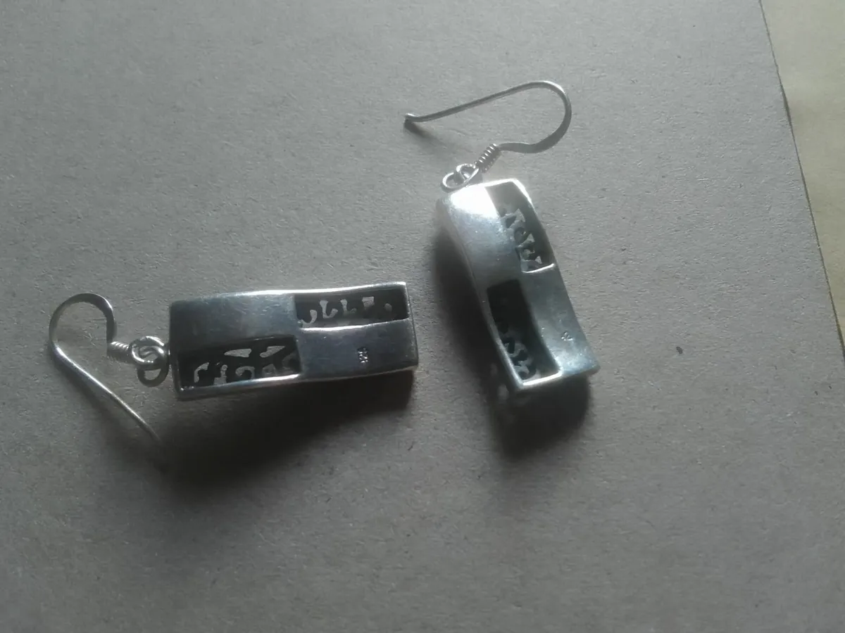 VINTAGE STERLING SILVER BLUE PEARL DROP EARRINGS - Image 4