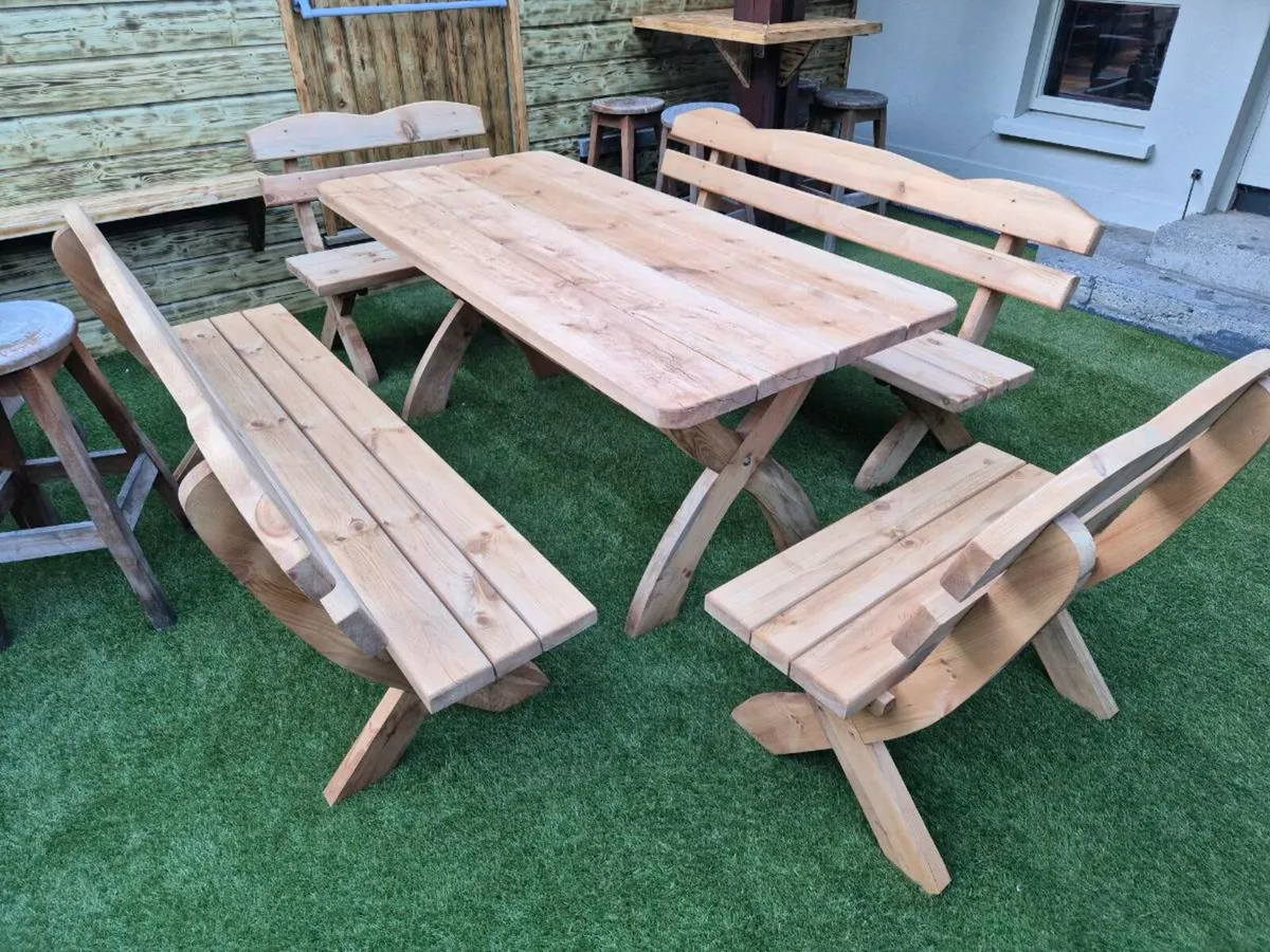 5-piece garden furniture set solid pine dining set - Image 1