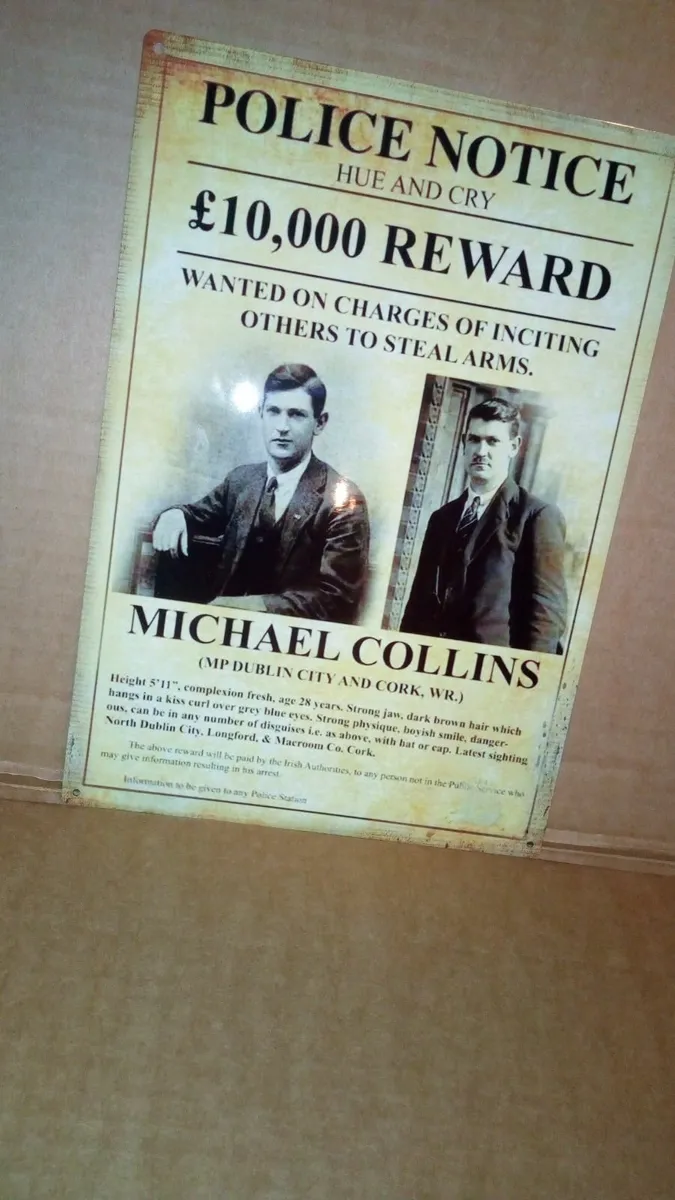 Michael Collins reward poster tin sign "FREE POST" - Image 1