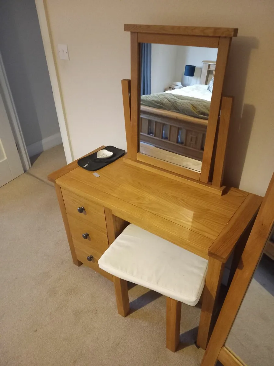 Oak vanity unit and oak mirror - Image 2