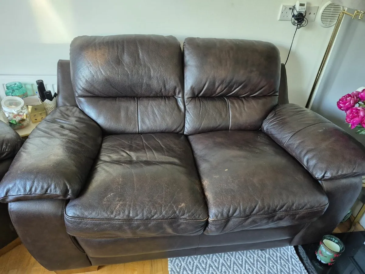3 2 1 Brown Leather Couch - Image 2