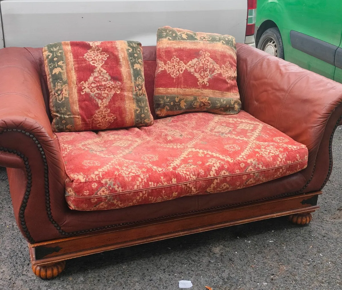 2 Klaussner leather and cloth Sofa. Both same size - Image 1