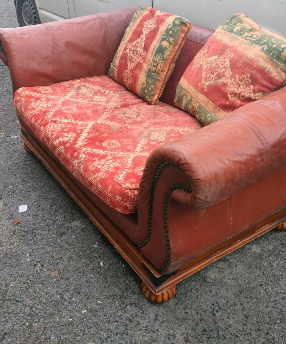 2 Klaussner leather and cloth Sofa. Both same size - Image 3