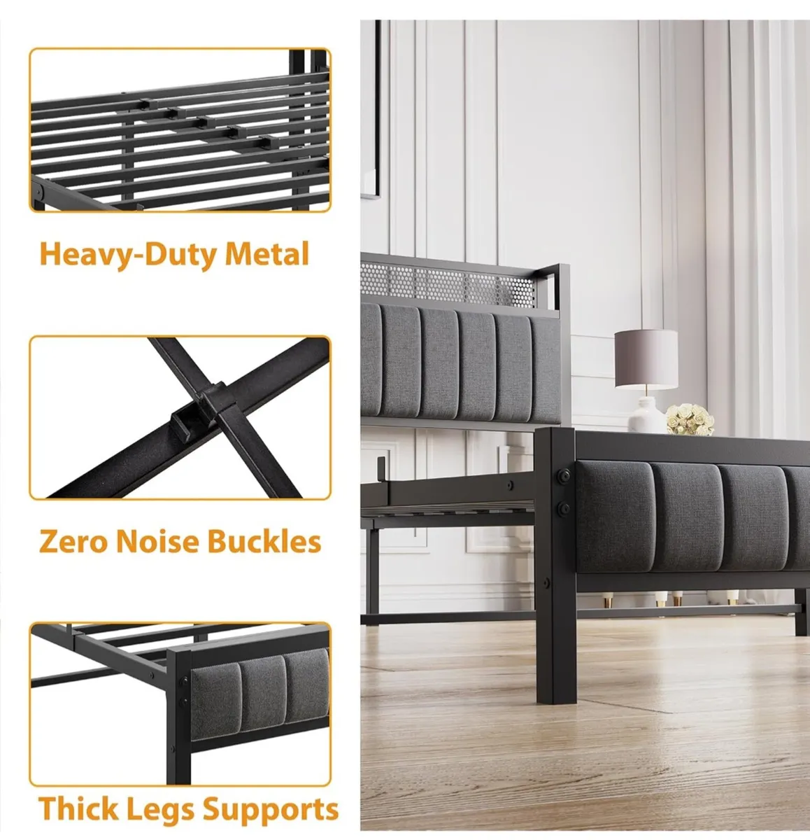 Double Bed Frame with Wooden Storage Headboard - Image 3