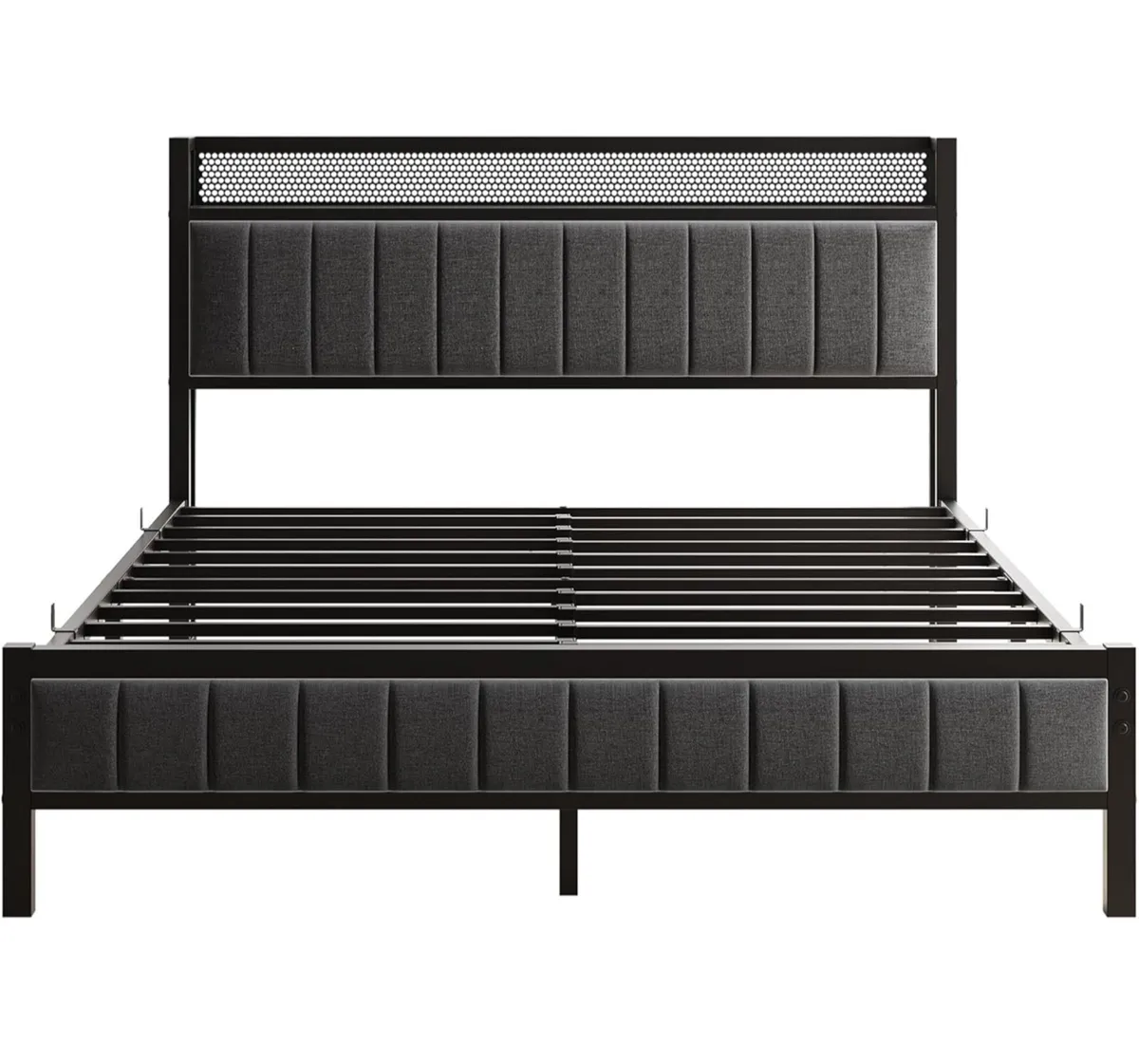 King Size Bed Frame with Storage Wooden Headboard - Image 2