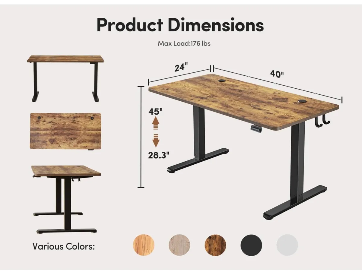 Electric Height Adjustable Standing Desk, 60x100cm - Image 2