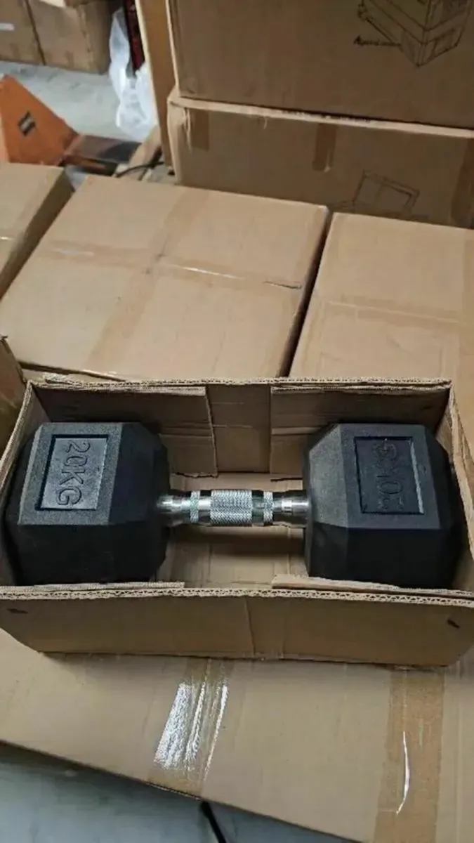Dumbbells 2x 20kg hexicon rubber weights brand new - Image 1