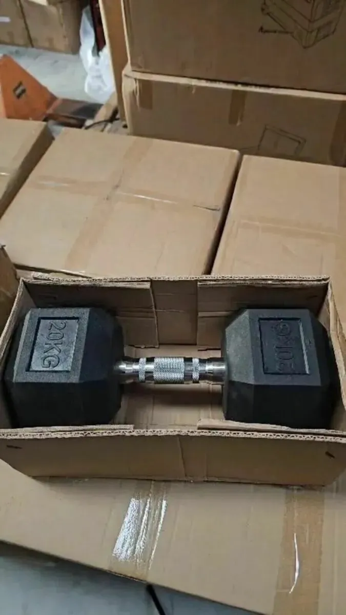 Dumbbells 2x 20kg hexicon rubber weights brand new - Image 4