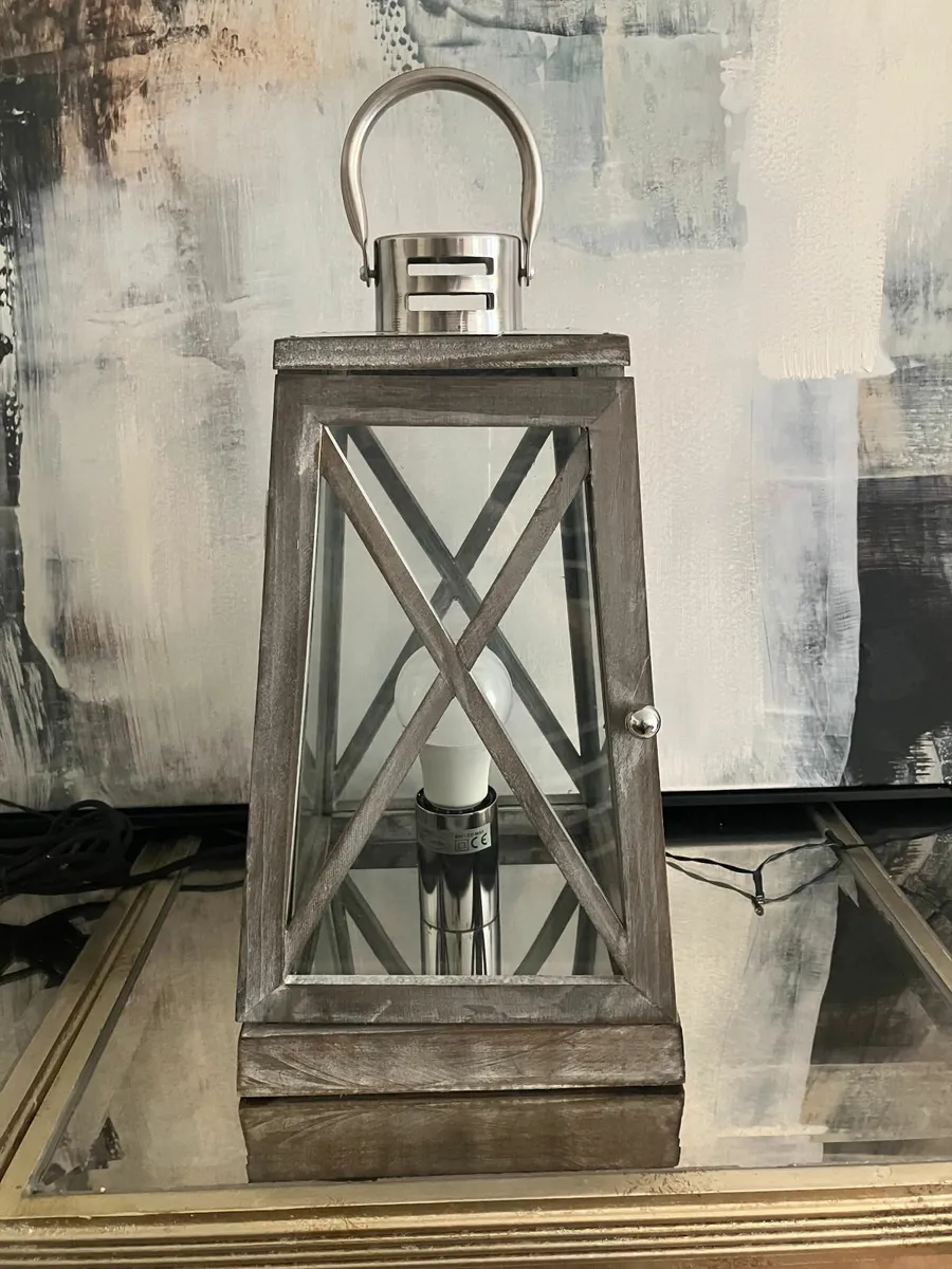 Plug in Washed Wood Lantern - Image 2