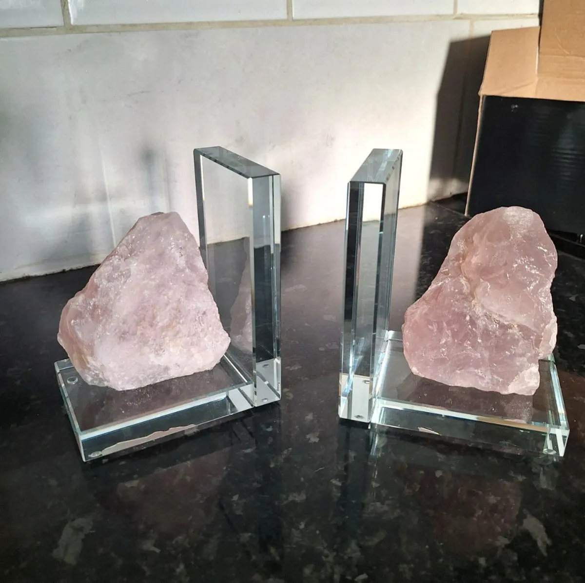 Estella pink stone and glass bookends - Image 1