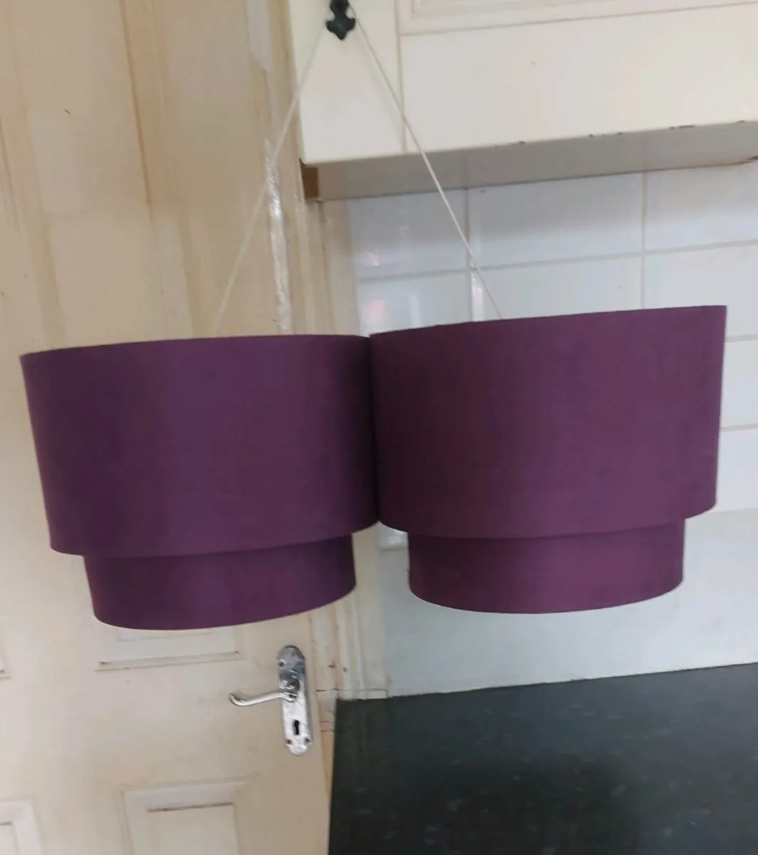 Two purple ceiling light shades - Image 1