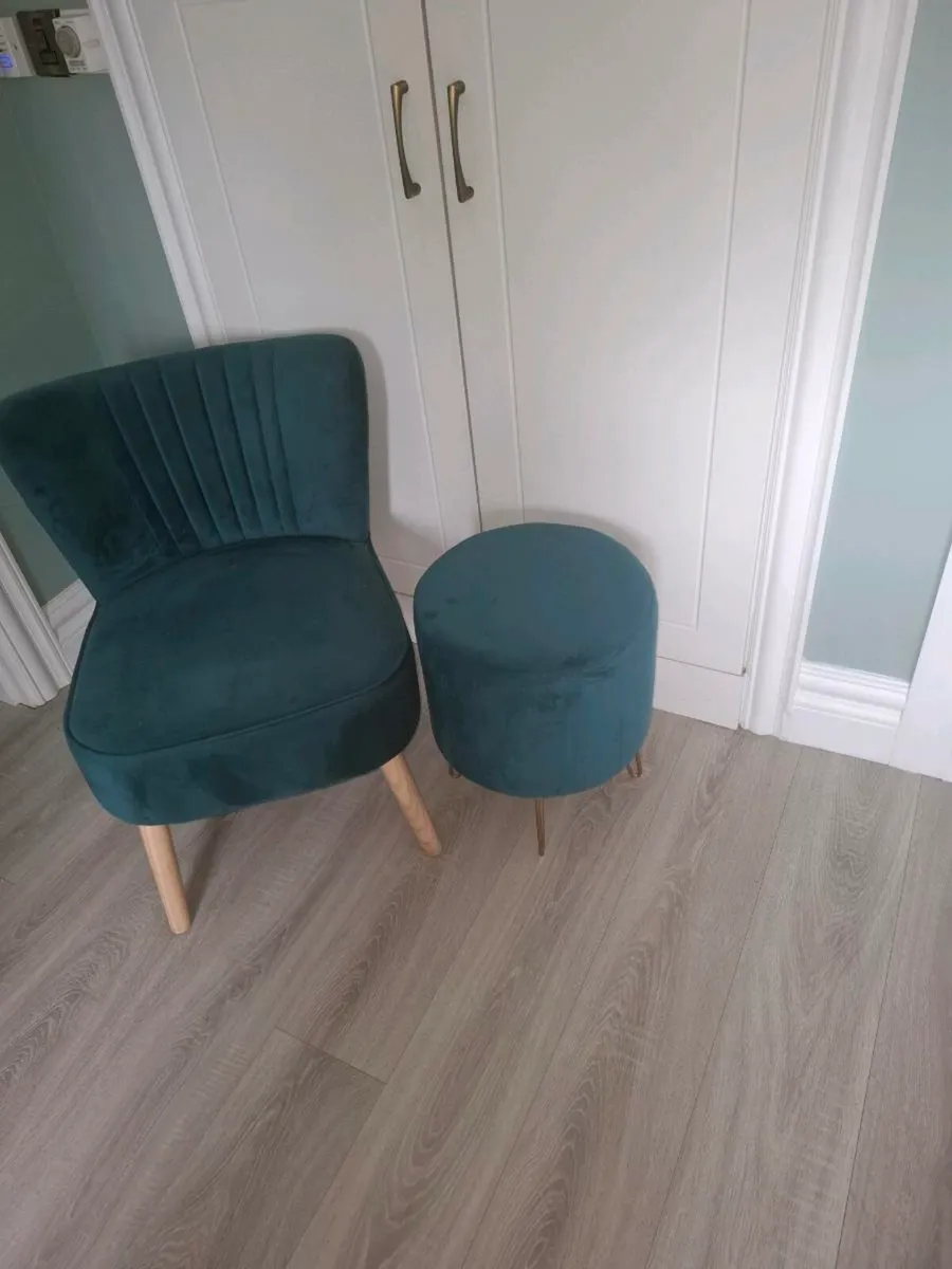 Velvet occasion chair and footstool