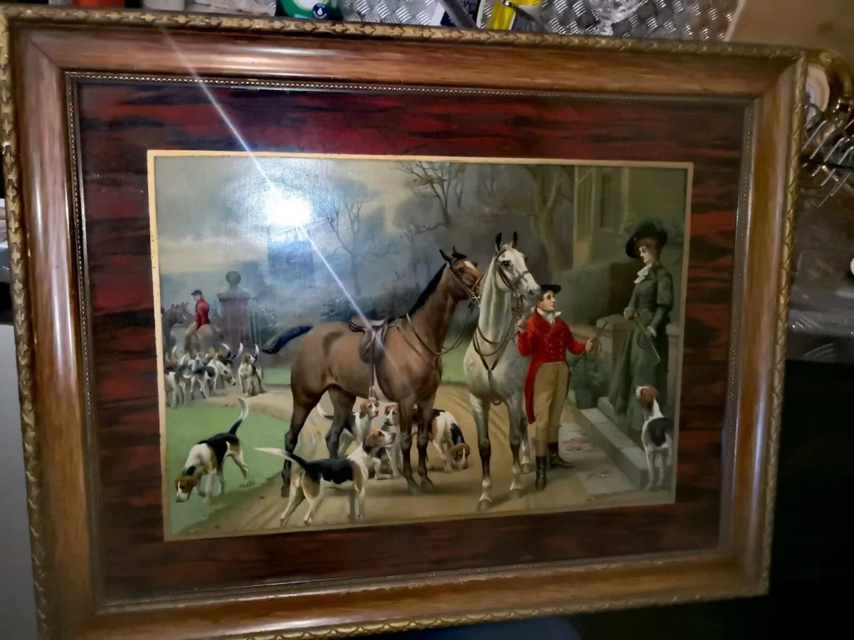 Antique oil print on canvas - Image 1
