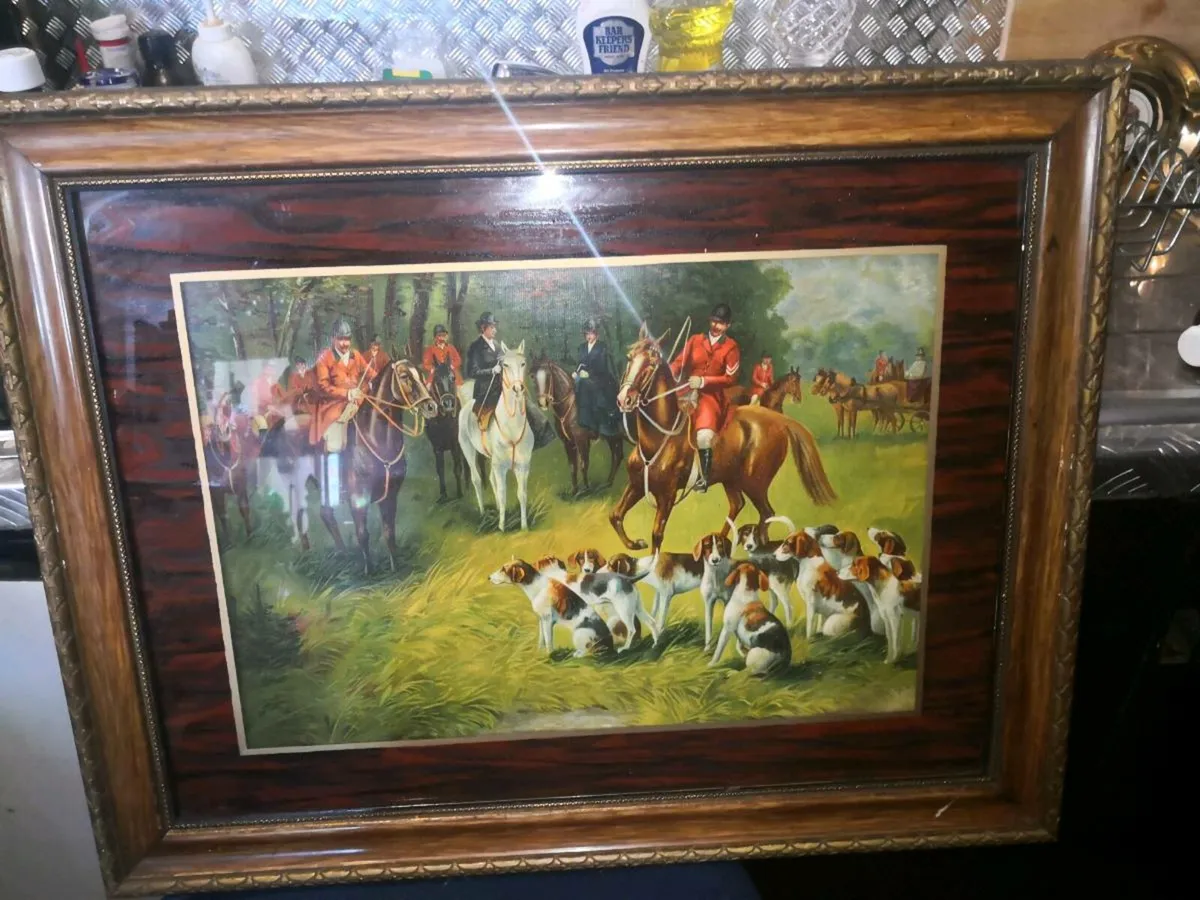 Antique oil print on canvas - Image 1
