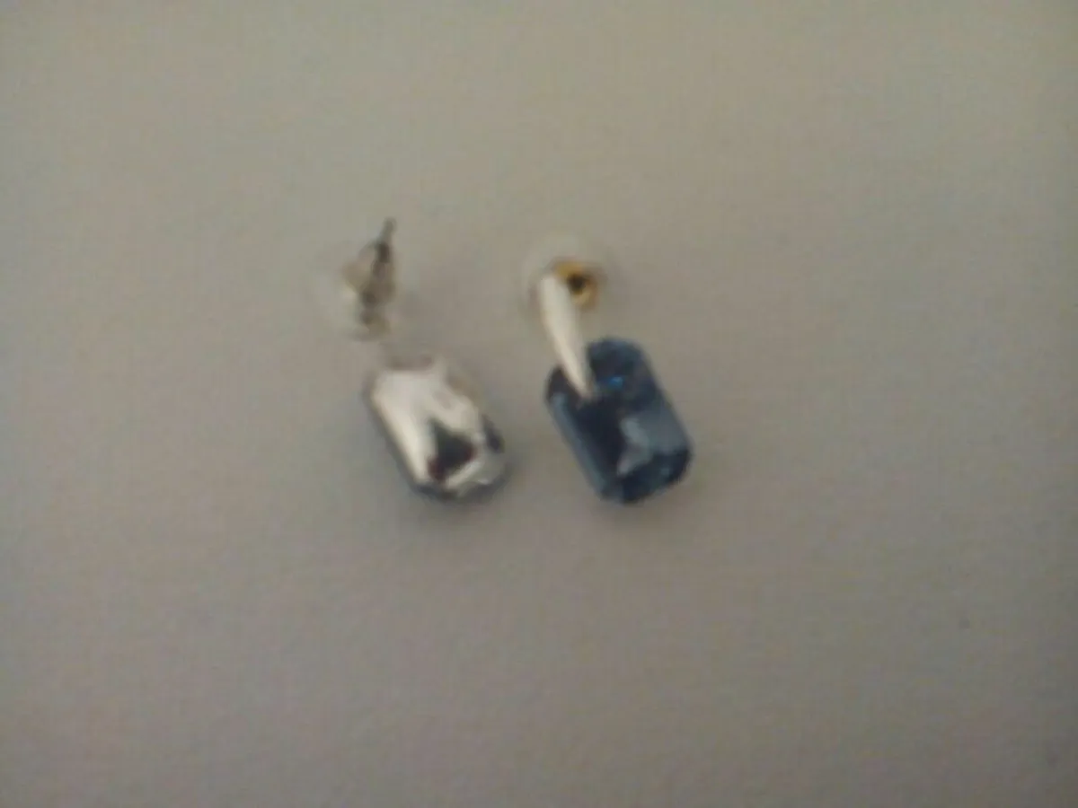 Polished Metal and Blue Stone Set Earrings. - Image 2