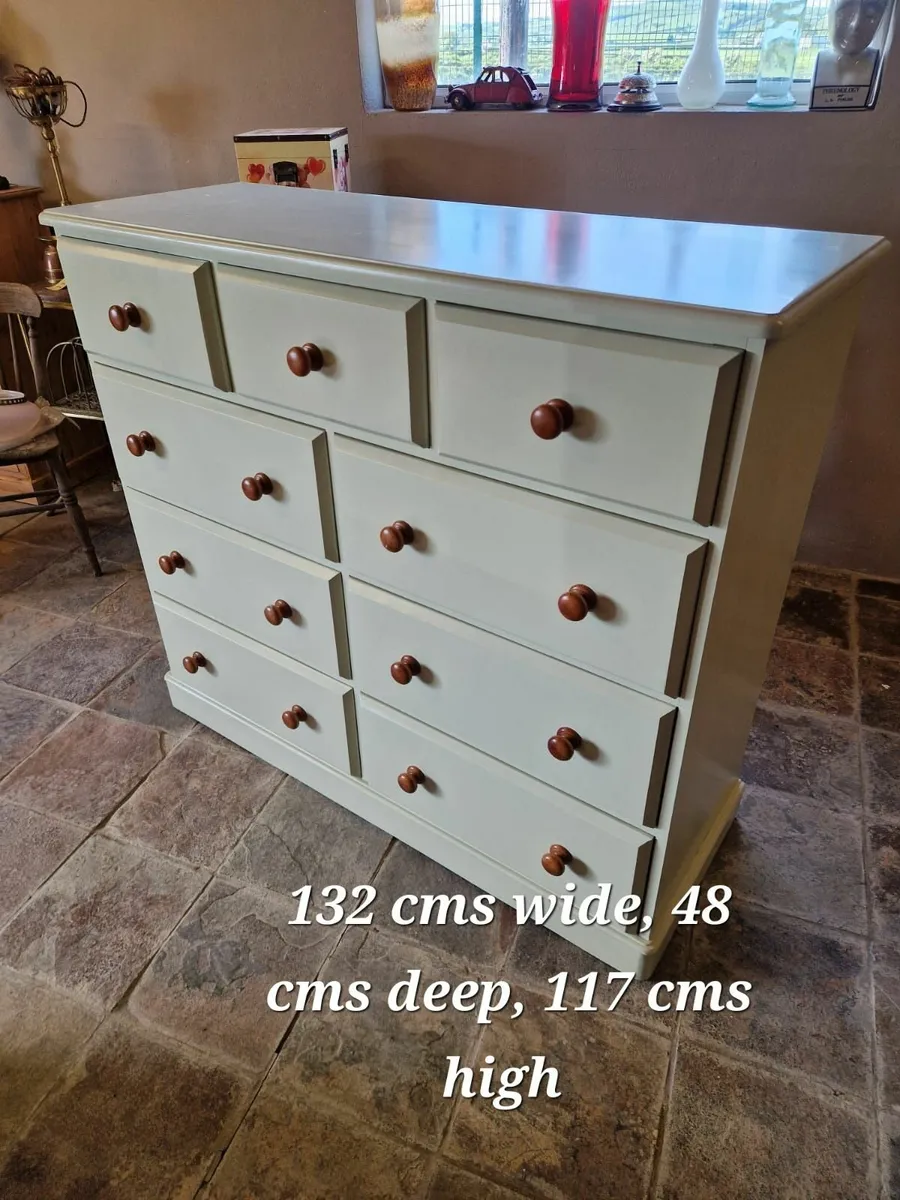 Large vintage bank of drawers, sage green - Image 3