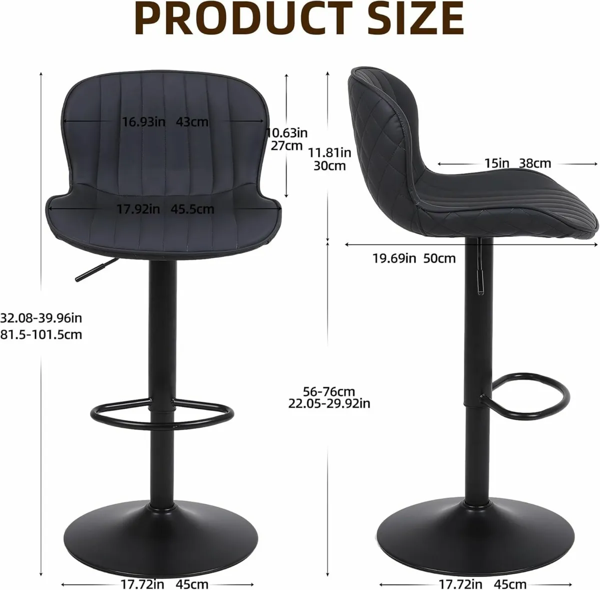 Bar Stools Set of 2 Breakfast Bar Kitchen  Black - Image 3