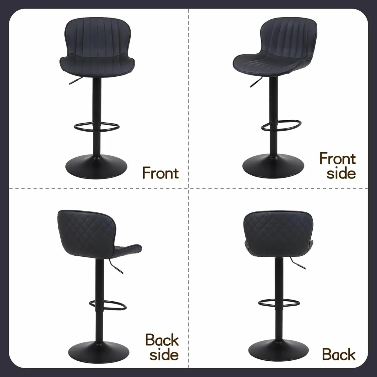 Bar Stools Set of 2 Breakfast Bar Kitchen  Black - Image 4