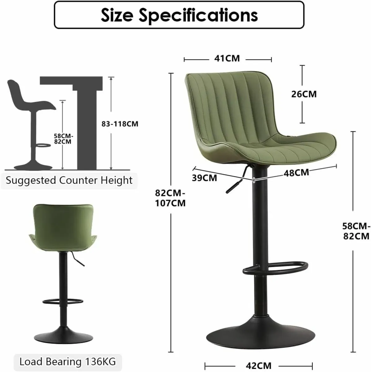 Set of 2 Swivel Barstools Faux Leather green - Image 2