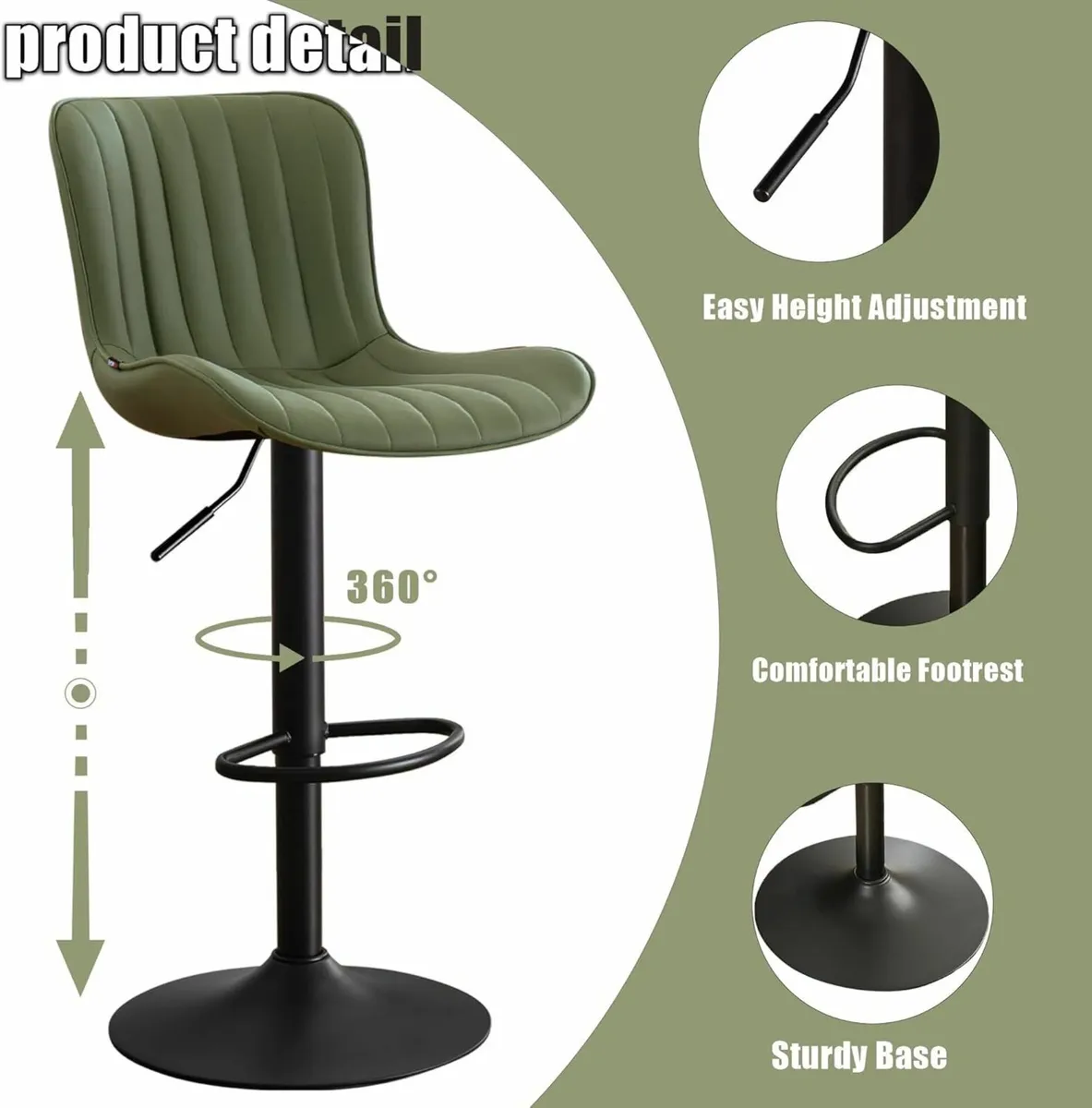 Set of 2 Swivel Barstools Faux Leather green - Image 3