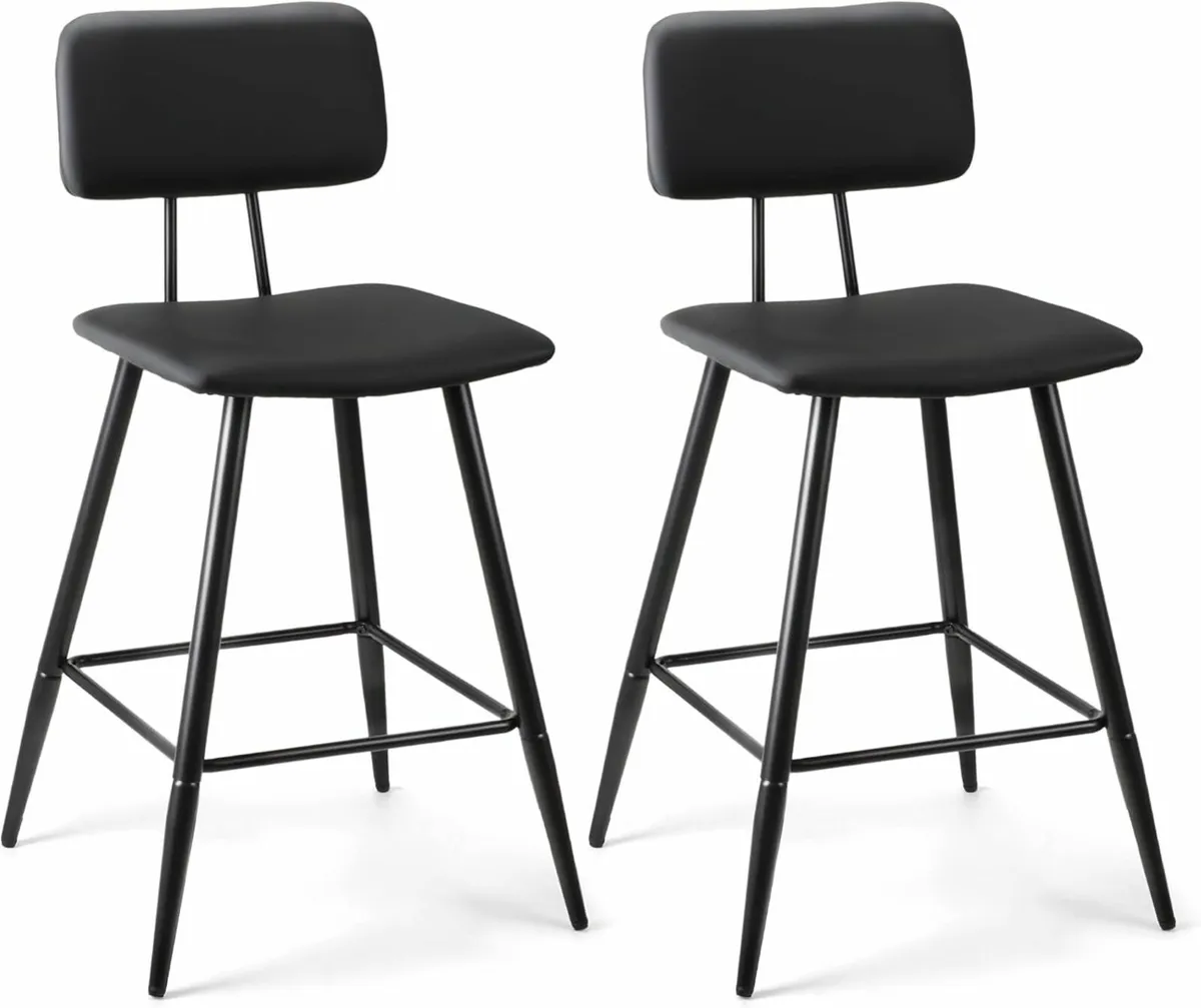 Set of 2 Bar Stools,PU Leather Black  Bars - Image 2
