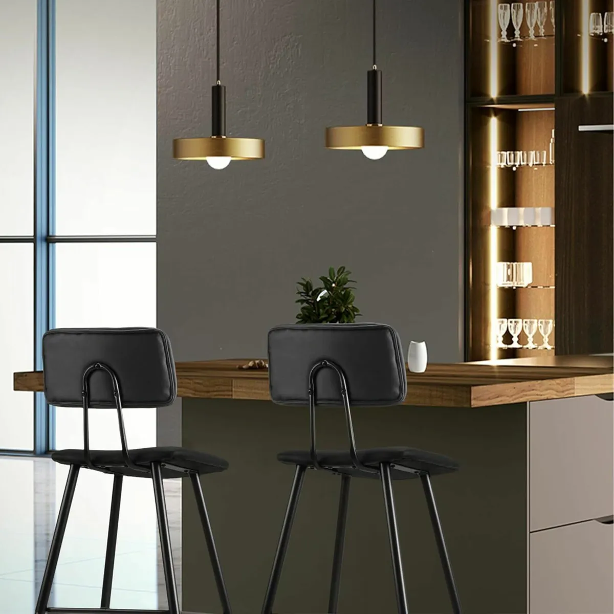 Set of 2 Bar Stools,PU Leather Black  Bars - Image 1