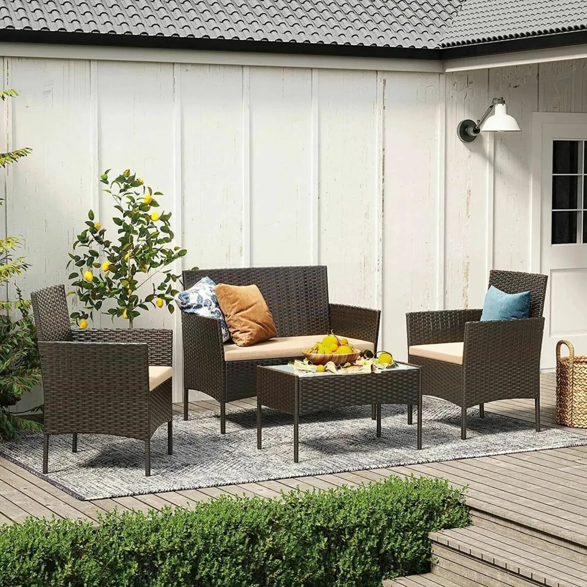 Stylish 4-Piece Rattan Chair Set for Gardens - Image 3