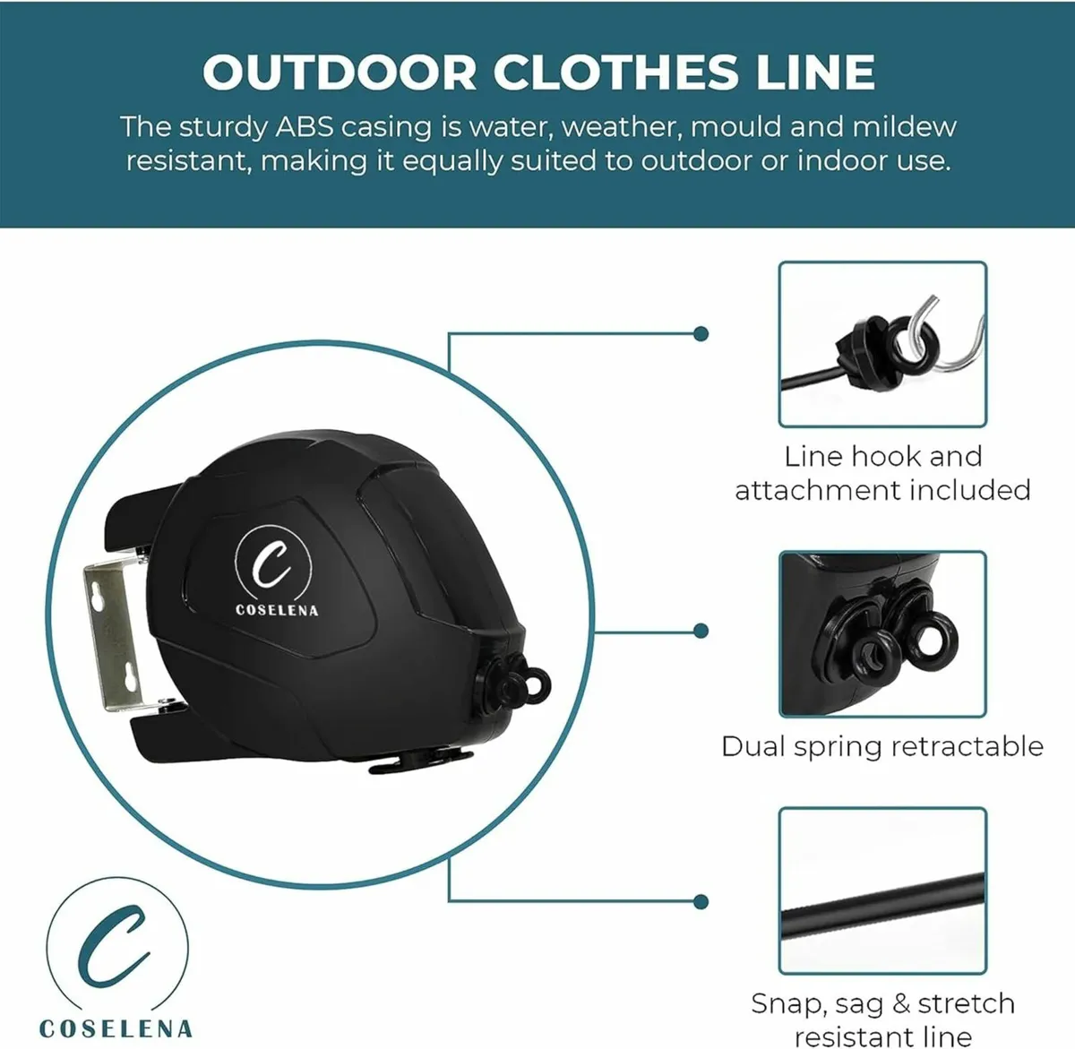 30m Retractable Washing Line Heavy-Duty black - Image 2