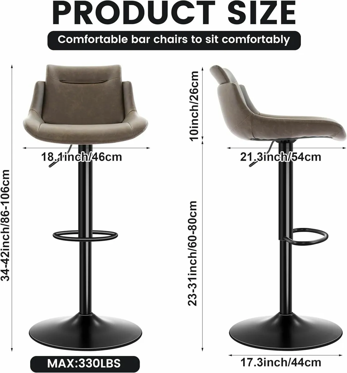 Bar Stools Set of 2 PU Leather dining room Brown - Image 4