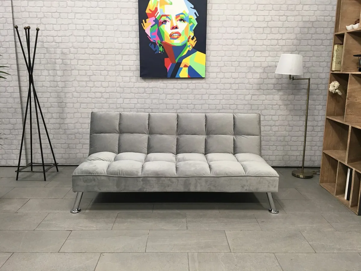 Light grey Folding 3-Seater Sofa Bed - Image 3