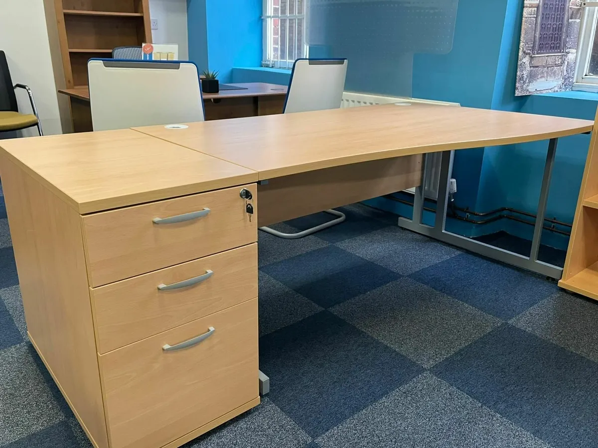 BRAND NEW Beech Wave Desk & Pedestal Set £225+VAT - Image 1