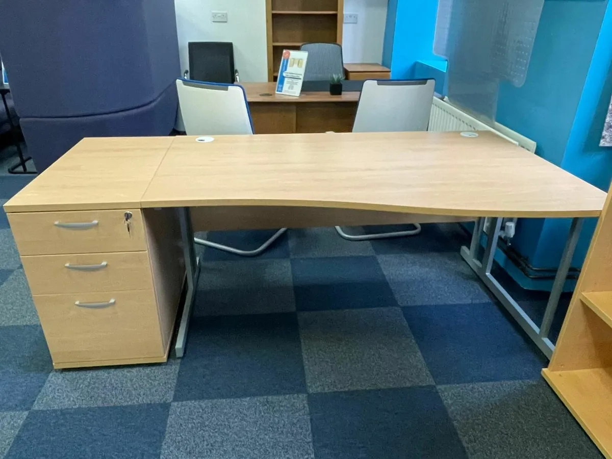 BRAND NEW Beech Wave Desk & Pedestal Set £225+VAT - Image 2
