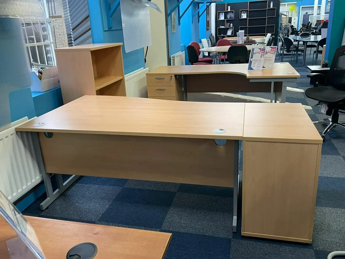BRAND NEW Beech Wave Desk & Pedestal Set £225+VAT - Image 3