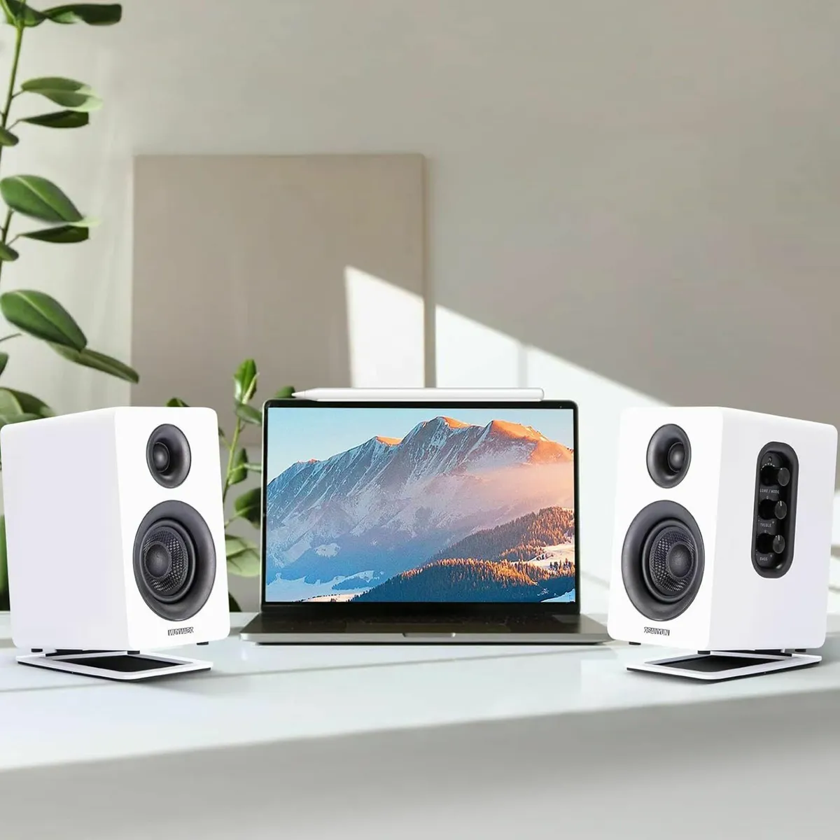 60W Bluetooth 5.0 White PC Speaker with Stand - Image 1