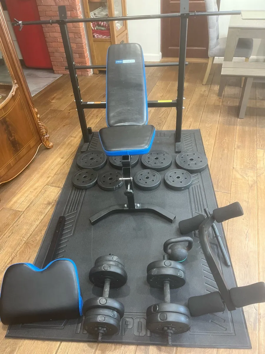 Bench barbell dumbbells and weights - Image 1