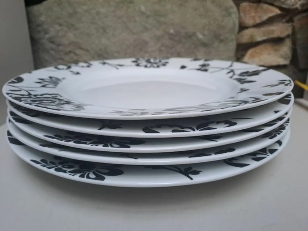 5 Black and white dinner plates - Image 1