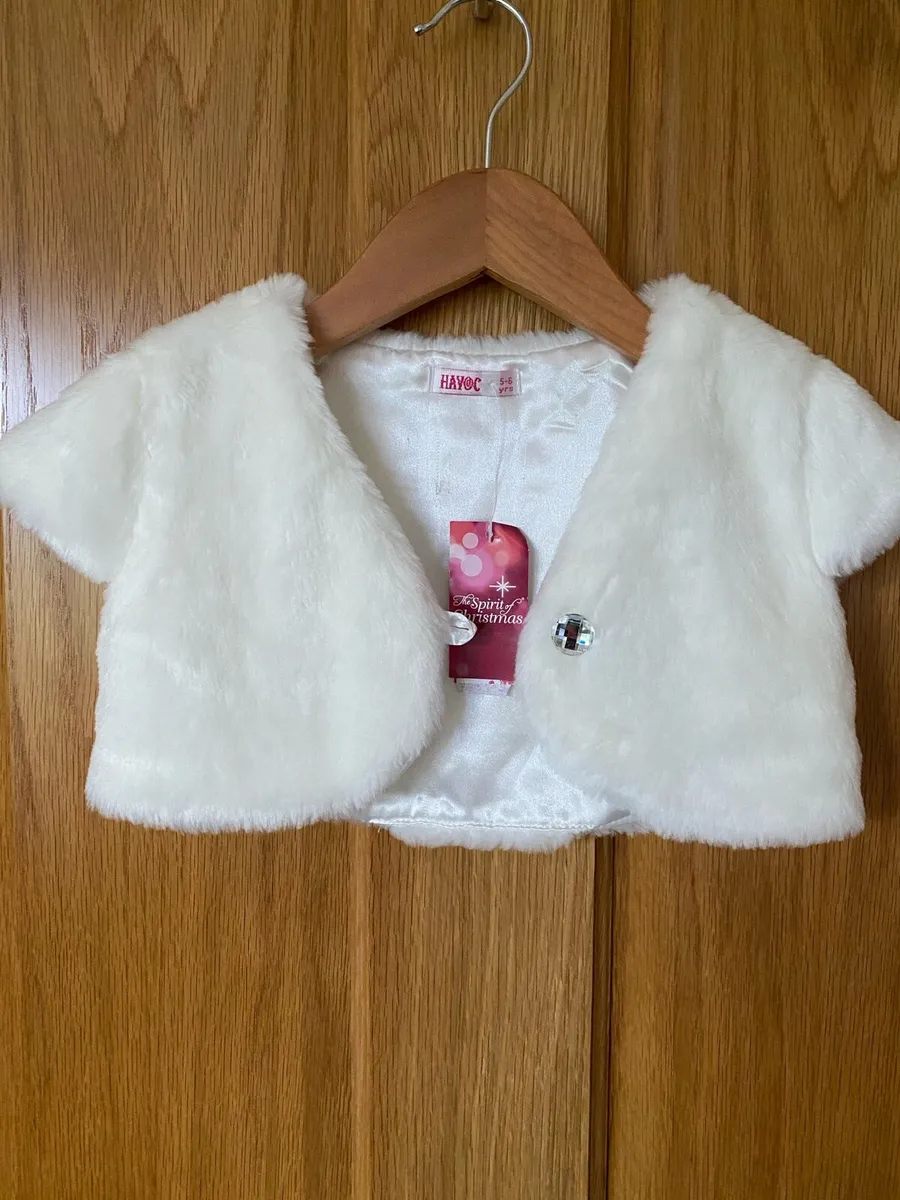 New Girl’s White Cream Occasion Fur Bolero Shrug - Image 1