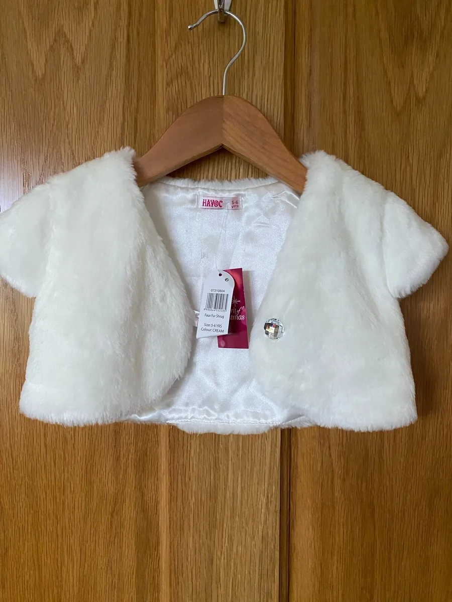 New Girl’s White Cream Occasion Fur Bolero Shrug - Image 2